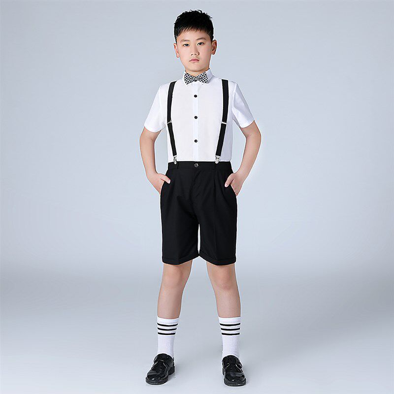 男童礼服夏季新款加肥加大短袖抱婴袋裤套装胖版中大童学生演出衣