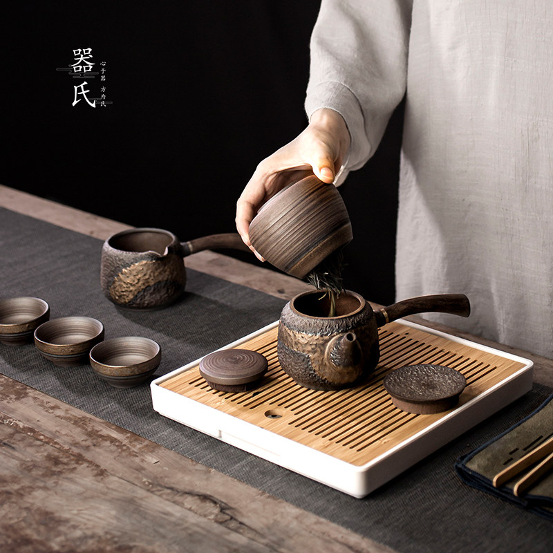 器氏陶瓷侧把壶功夫茶具套装家用简约储水干泡盘粗陶整套茶壶茶杯