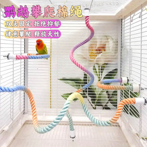 鹦鹉攀爬绳旋转棉绳站杆秋千玩具