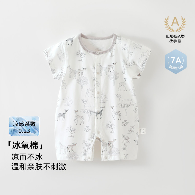 婴儿冰感抑菌哈衣A类短袖连体衣