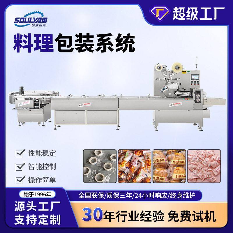 浙江硕源全自动理料包装系统枕式输送面包蛋糕饼干封口机打包机器