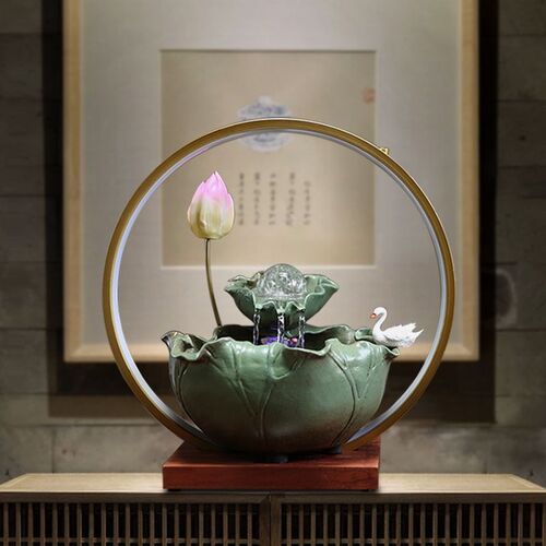 中式陶瓷a循环流水摆件转运玄关客厅办公室招财桌面电视柜开业礼