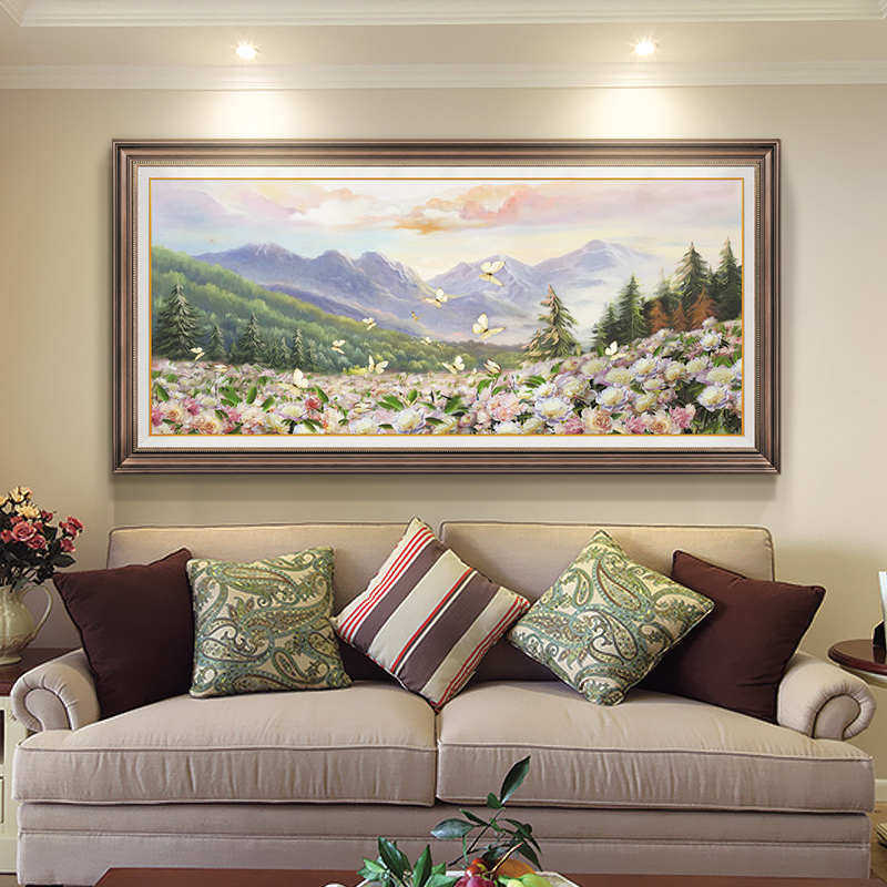 欧式壁画客厅装饰画沙发背景墙轻美式床头油画卧室挂画花卉奢风景