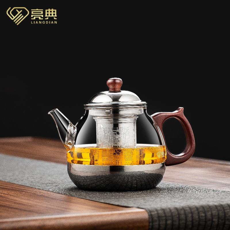 亮典耐热玻璃壶电陶炉电磁炉两用大容量不锈钢平底煮茶壶带蒸煮