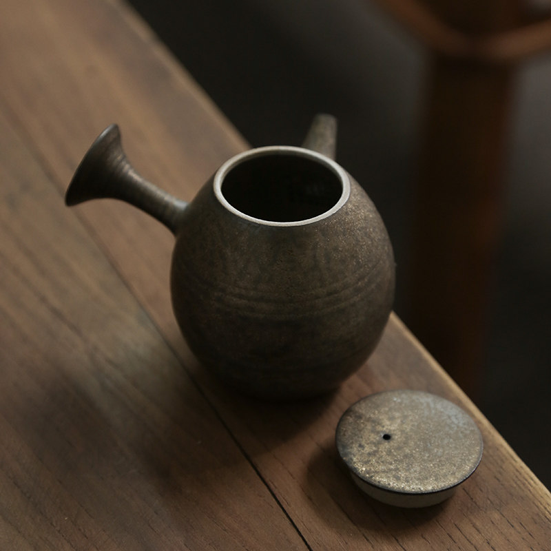 一九茶舍 原矿铁釉侧把壶 手工拉胚急须壶日式陶瓷功夫茶具泡茶壶