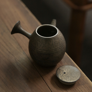 一九茶舍 原矿铁釉侧把壶 手工拉胚急须壶日式陶瓷功夫茶具泡茶壶