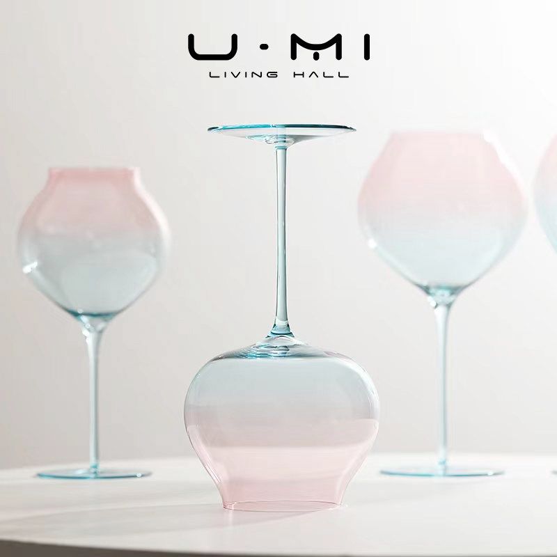 U Mi LIVING 桃花 超薄红酒杯勃艮第杯高脚杯渐变红酒杯酒具