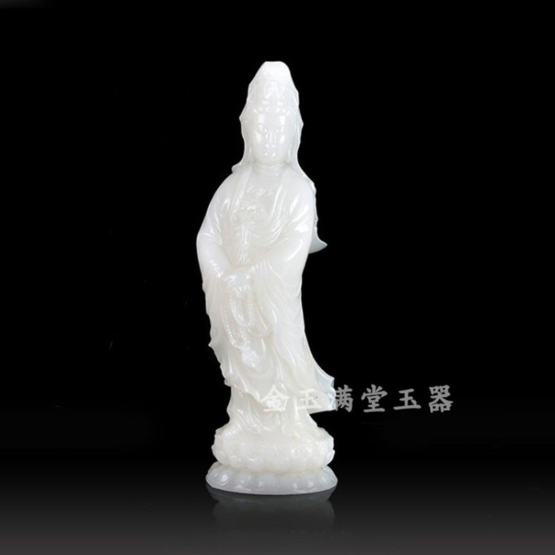 白玉观音摆件玉雕菩萨家居客厅玄关办公室桌面家用装饰送长辈包邮