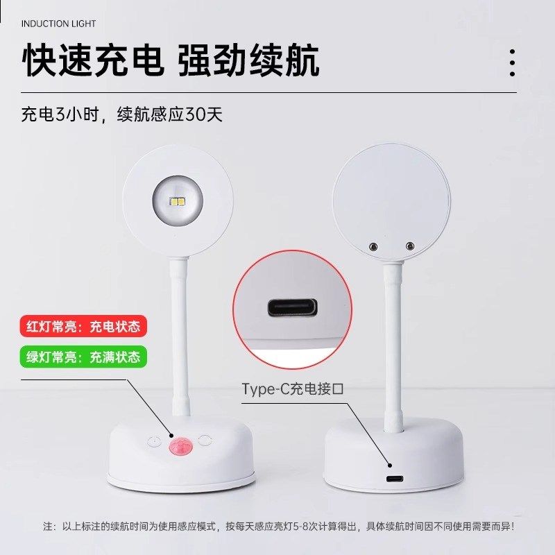 充电式射灯免布线人体感应壁灯led免打孔安装无线家用背景墙壁画