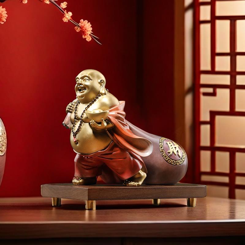 新中式弥勒佛佛像摆件客厅家居装饰品办公室桌面铜工艺品笑佛摆设