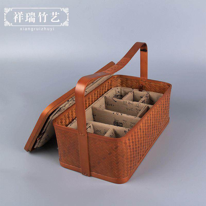 竹编手茶箱茶具盒整理箱功夫具收茶纳盒TRZ箱提防家用民宿旅行可