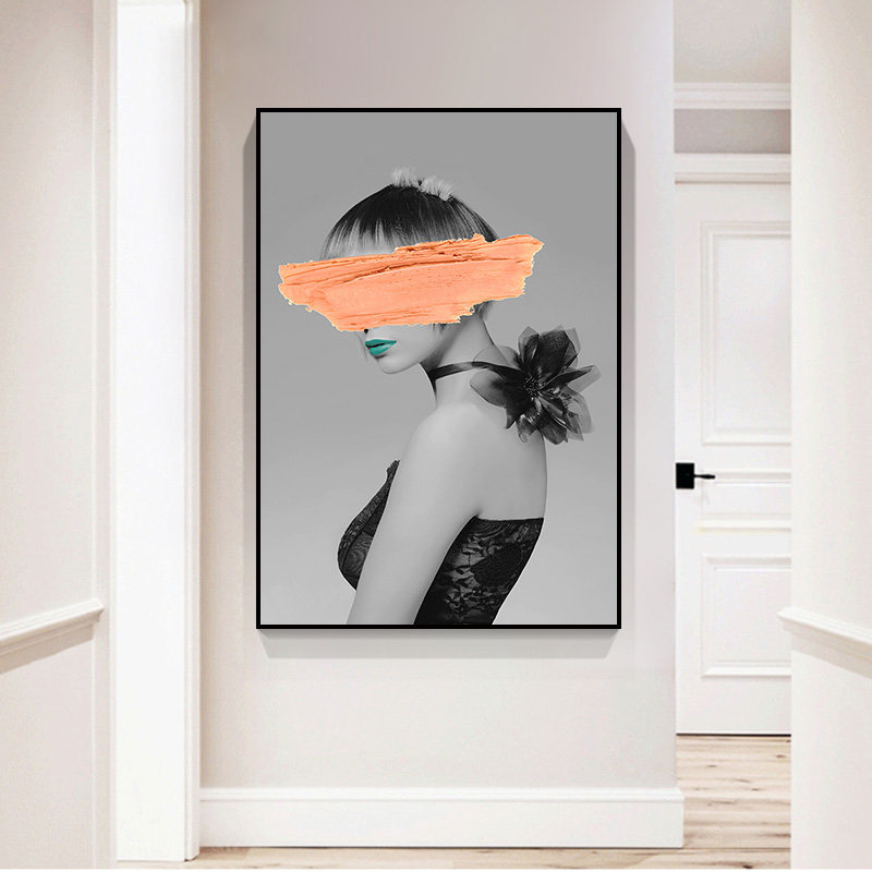 服装店挂画竖版北欧黑白人物美女装饰画发廊女装店美容院壁画单幅