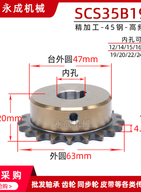 SCS高品质成型孔链轮3分5 35B19齿06C19T外径63精车内孔键槽顶丝