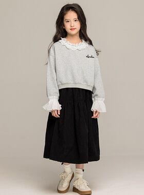 2026新款女童卫衣套装蕾丝花边上衣+半身裙两件套秋装中大童女装