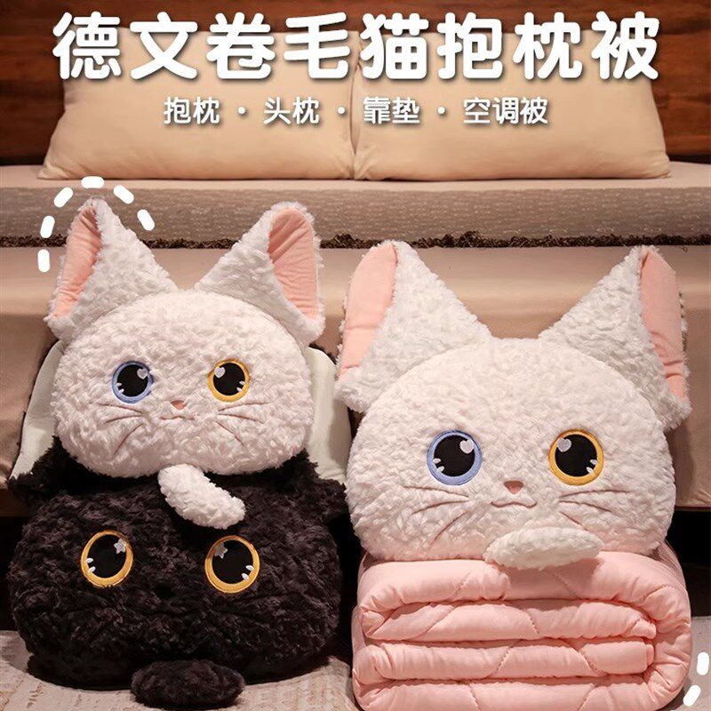 可爱猫抱枕被子两用二合一办公室午睡空调毯汽车载枕头靠枕可折叠
