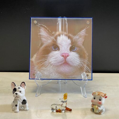 手绘多层亚克力玻璃立体油画宠物狗猫纪念礼品桌台摆件肖像