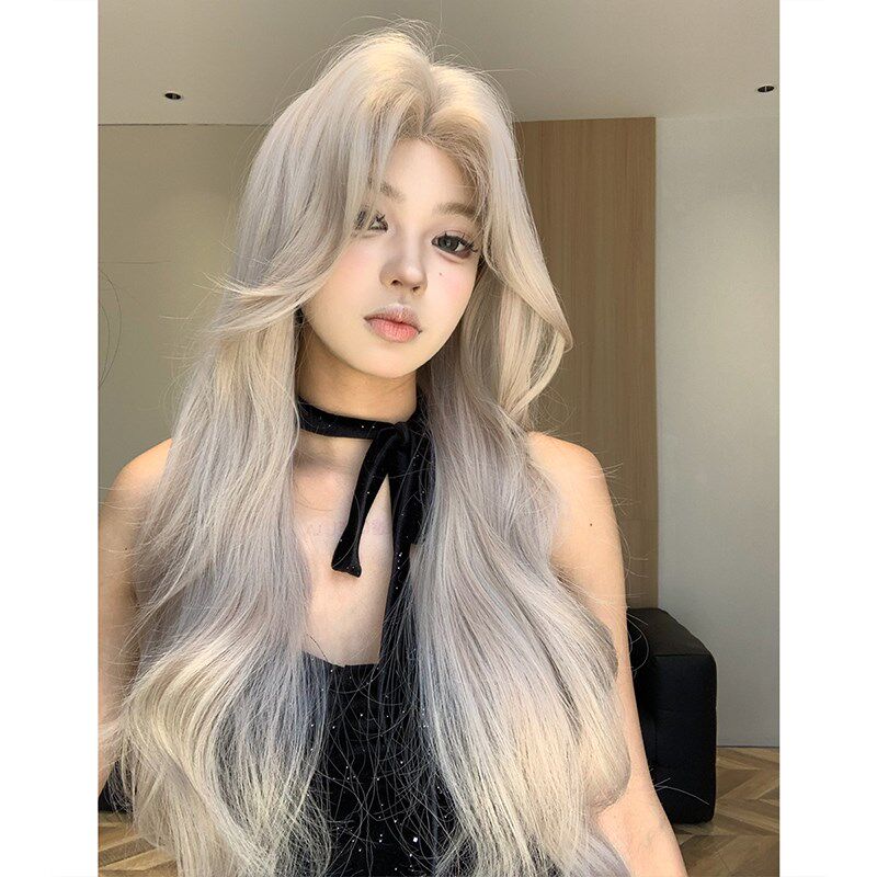 束朵假发女手钩前蕾丝中分长卷发lolita修脸网红风自然气质全头套