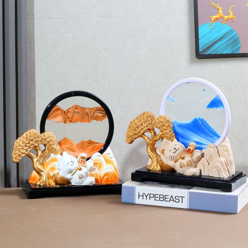 流沙画躺赚招财猫摆件开业礼物乔迁新居发财猫创意收银台家用客厅