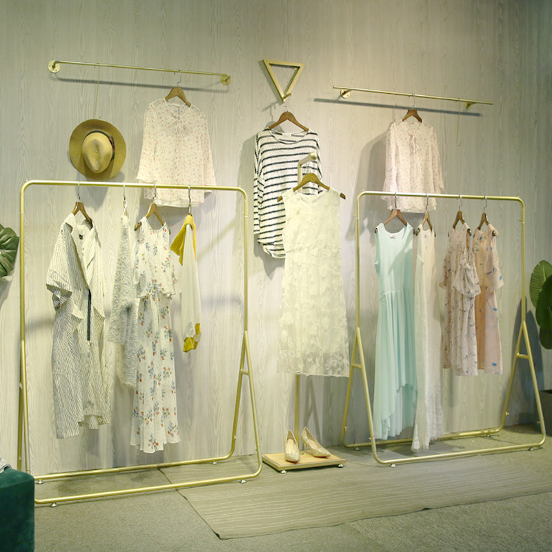纳米金色服装店展示架衣服架子女装店货架童装店挂衣杆落地式衣架