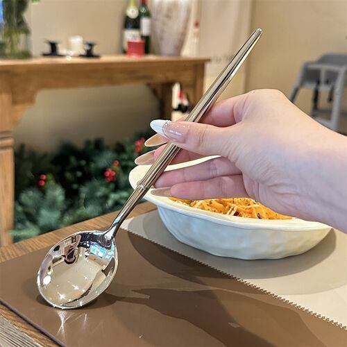 *老板娘自用优雅*厚重长柄圆头勺18/10不锈钢汤勺拌饭调羹西餐勺