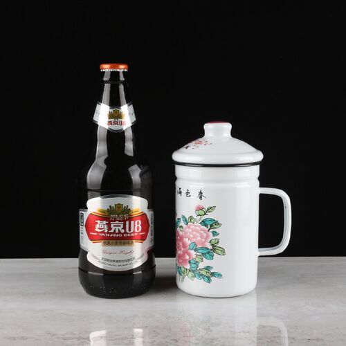 加厚搪瓷杯茶杯带盖办公杯简约马克杯家用杯子大容量过滤茶杯送礼