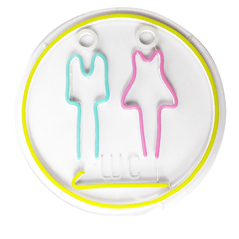 led霓虹灯洗手间发光牌创意WC男女厕所标识指示灯卫生间导向牌5v