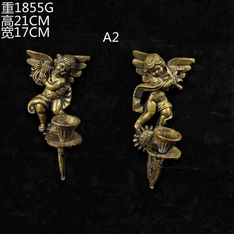 Vintage古董黄铜欧式壁挂烛台复古金属法式精品工艺拍摄道具软装