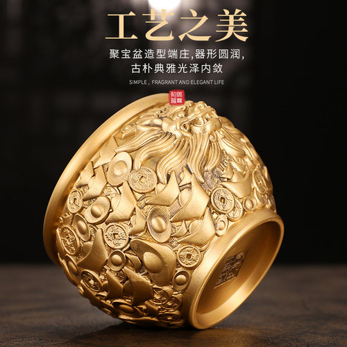 聚宝盆招財纯铜摆件聚财进宝客厅铜器狮首铜缸店铺旺财装饰工艺品