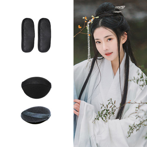 古装假发纯发丝可弯曲牛角包牛角棒古风汉服COS垫发器垫发板