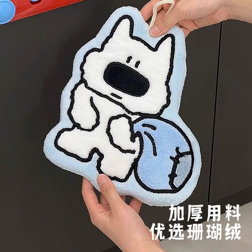 可爱小狗擦手巾挂式厨房卫生间卡通手帕毛巾超强吸水加厚不发臭