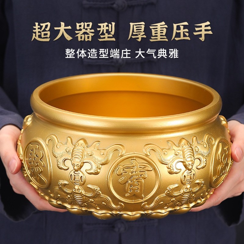 铜聚宝盆摆件家用客厅前台装饰品存钱罐财纯招铜制工艺品黄铜米缸图片