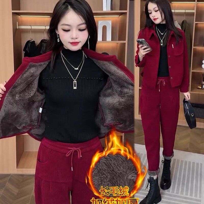 加绒加厚休闲雪尼尔套装女202时尚套装