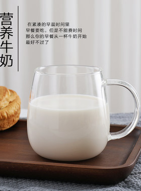 欧式牛奶玻璃杯单层透明带把水杯简约加厚家用耐高温可电陶炉加热