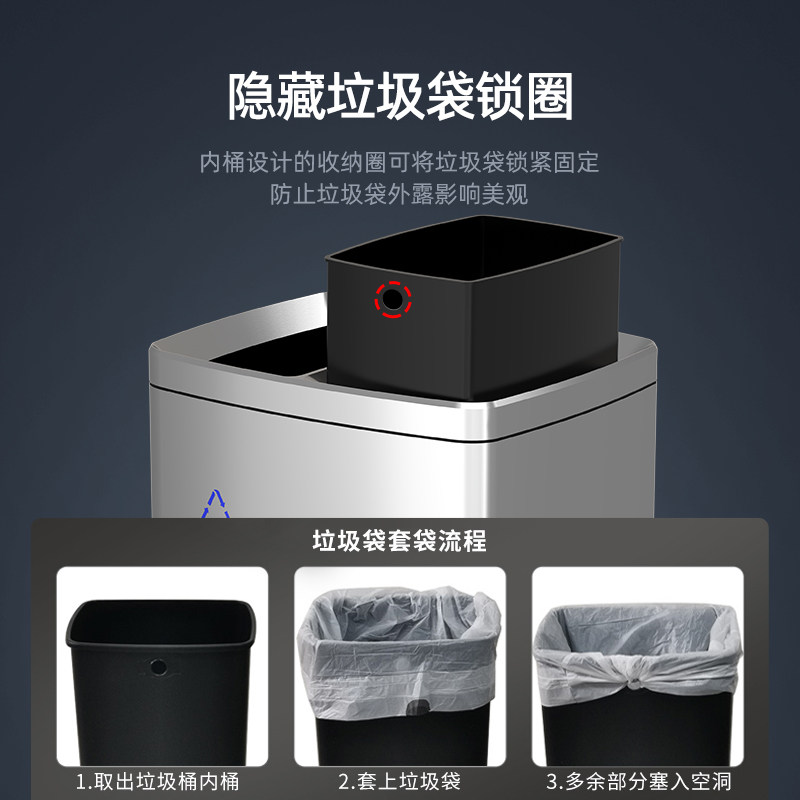 不锈钢厨房分类垃圾桶家用干湿分离厨余专用大容量无盖双桶商用
