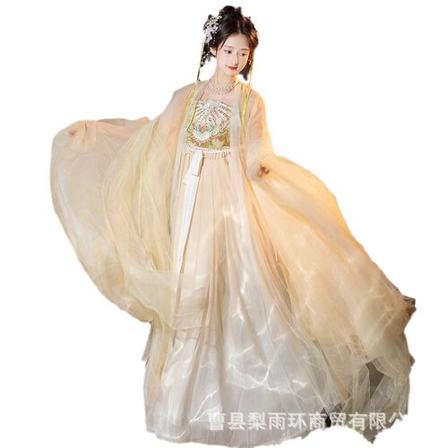 2026新款唐制汉服原创成人女春秋款绿黄色日常超仙飘逸古装中国风