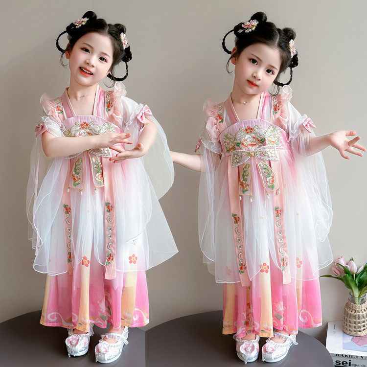 女童新中式汉服连衣裙2026新夏装儿童超仙古风刺绣公主裙日常可穿