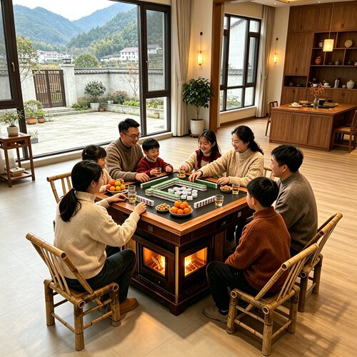 沃贝斯四面观火取暖麻将壁炉桌