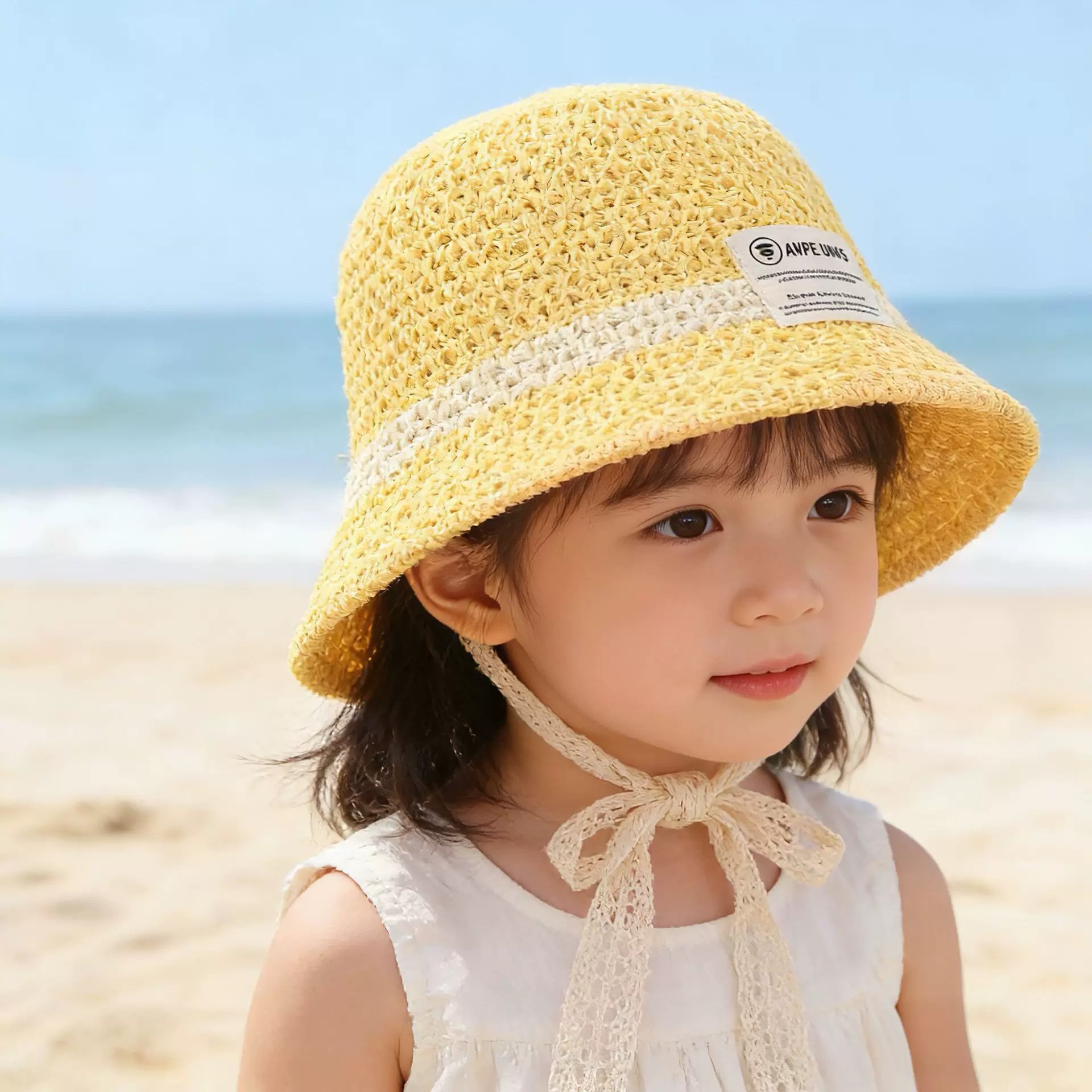 韩版ins镂空编织渔夫帽女宝夏遮阳水桶帽洋气百搭轻薄透气防晒帽图片