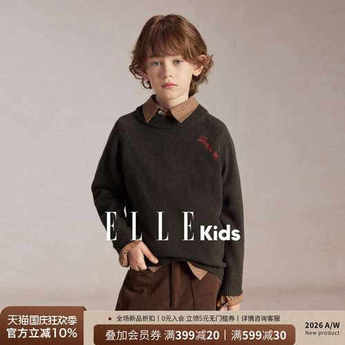 ELLEkids男童秋季刺绣毛衣