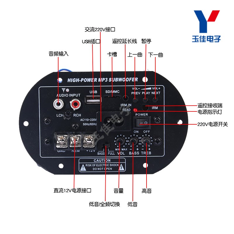 直流12V/AC220V发烧级大功率300W蓝牙功放板 车载低音炮功放模块
