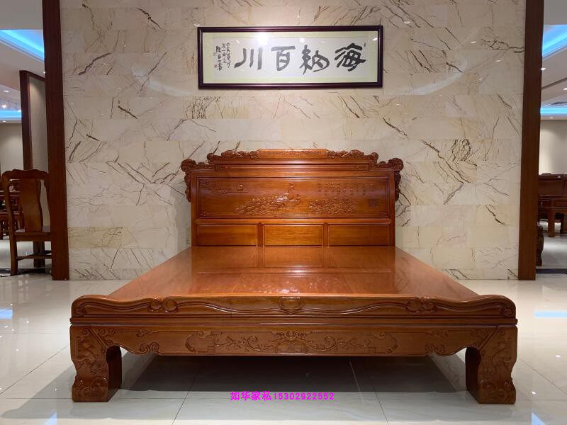 进口格木大床菠萝格双人床全实木床1.8米 红木床大脚古典床雕花
