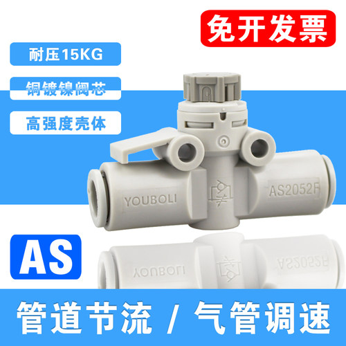 SMC型 管道节流阀AS1002F-04A 06A直通调速接头AS2052F-08A调节阀
