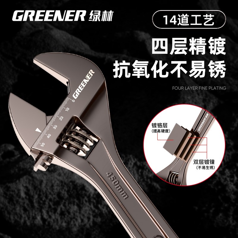 绿林黑镍活口扳手工具大全大开口板子管钳扳手活动扳手小图片