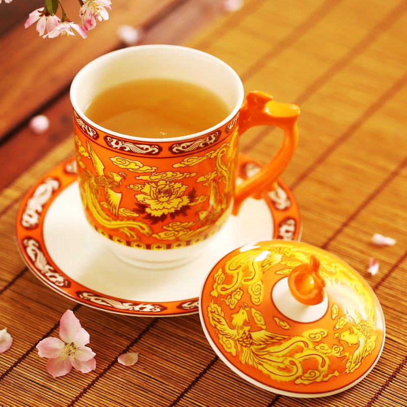 硅元陶瓷 中华龙盖杯 龙凤杯大号办公杯子带盖商务陶瓷茶杯会议杯