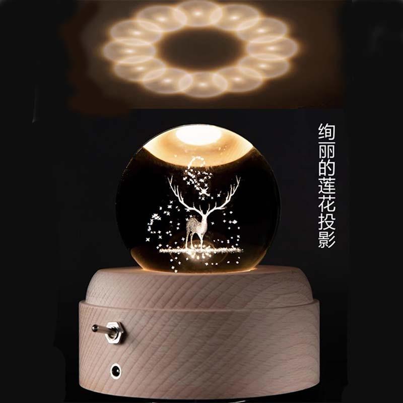 麋鹿音乐盒夜灯结合水晶球旋转八音盒 圣诞七夕情侣节日礼品送女