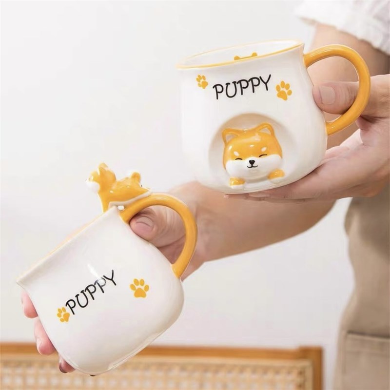 日式立体柴犬可爱狗狗陶瓷杯 动物杯子 创意马克杯咖啡杯情侣杯