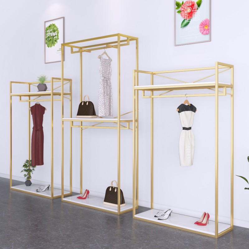 服装店展示架创意挂衣架落地式双层女装店货架鞋包架组合挂衣杆