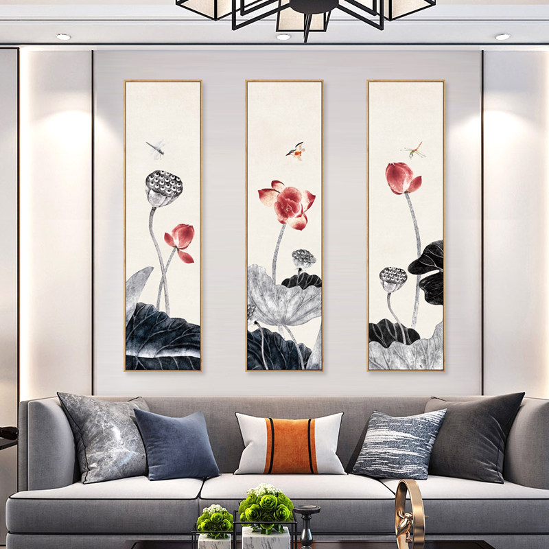 水墨宣言 新中式客厅背景墙画荷花装饰画三联幅禅意莲花古风挂画