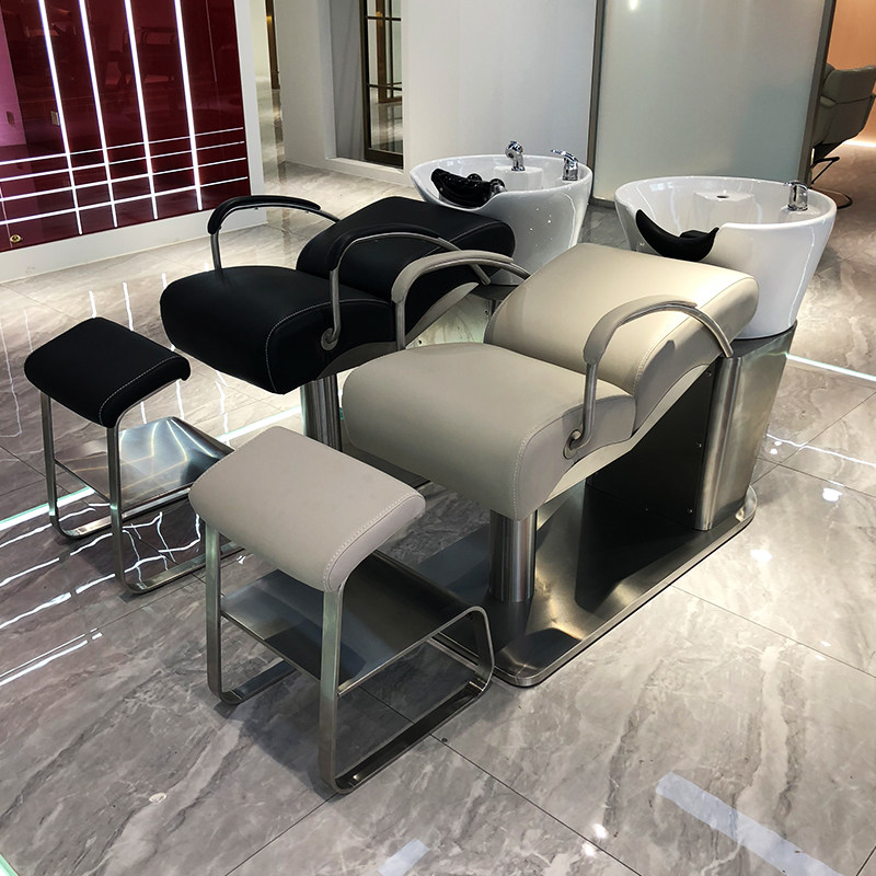 高端洗头床理发店专用不锈钢美发冲水床简约半躺发廊洗发床陶瓷盆