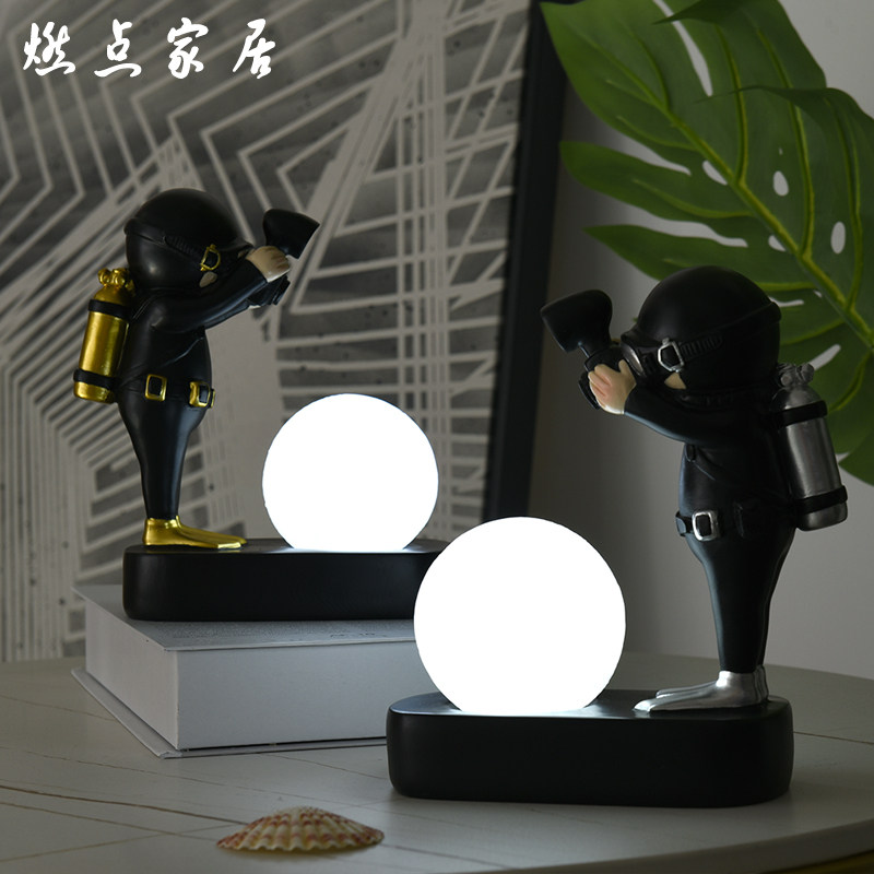 创意潜水员带灯绿萝水培植物花瓶玻璃透明水养花插桌面装饰摆件